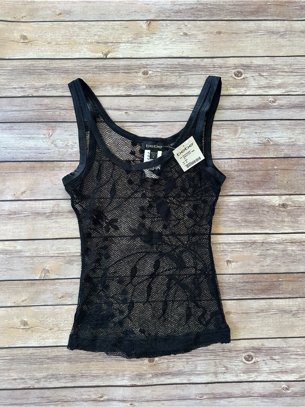 Vintage Bebe Black Floral Lace Mesh Tank